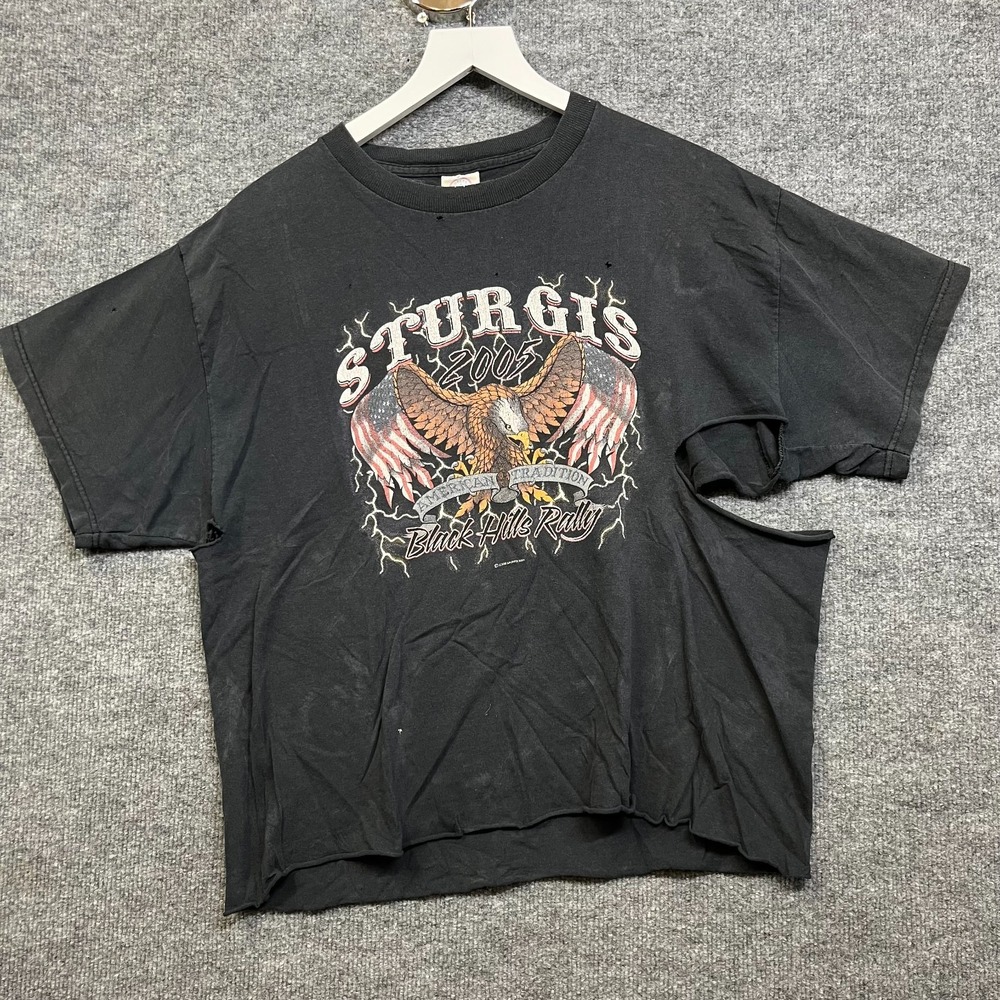 Delta T-Shirt Men L Black Good Sturgis 2005 Biker Graphic Cut Out USA Made